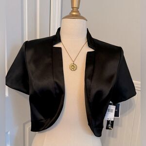 New with tags! Adorable Madison Leigh satin-like cropped black jacket!